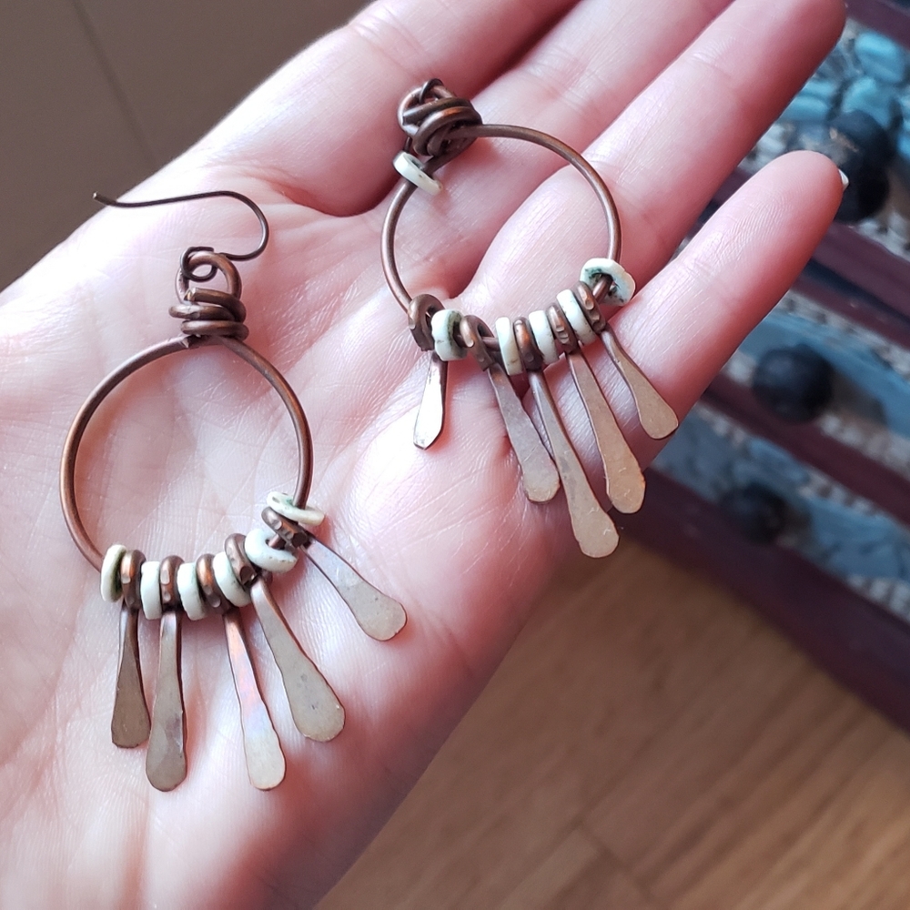 Brass and bone handmade rustic earrings